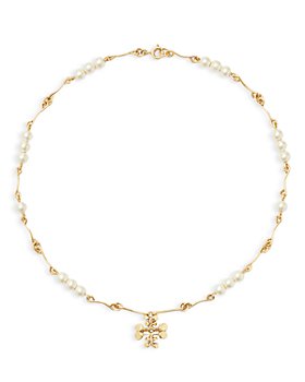 Tory Burch - Brutalist Imitation Pearl Cross Pendant Necklace, 18.5"