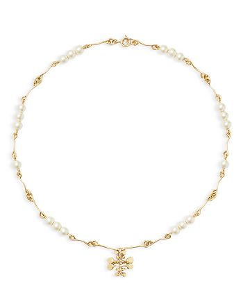 Tory Burch Brutalist Imitation Pearl Cross Pendant Necklace, 