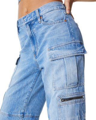 Cay High Rise Wide Leg Baggy Cargo Jeans in Brea Blue