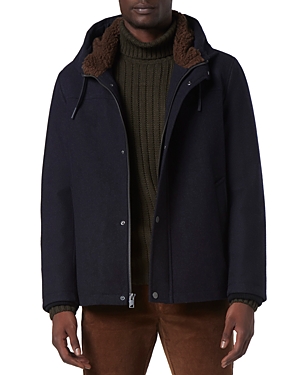 Andrew Marc Palmer Melton Hooded Jacket In Blue Heather