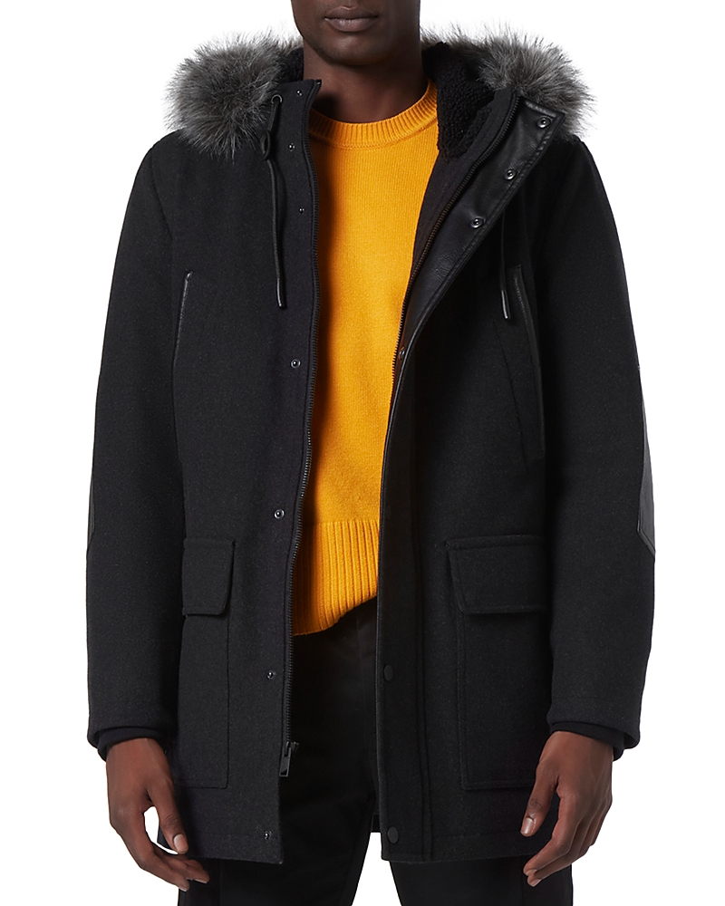 Andrew Marc Dawson Water Resistant Jacket With Faux Fur Trim In Charcoal