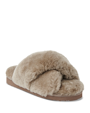 Whistles Womens Brown Macy Cross-strap Fluffy Slippers In Taupe