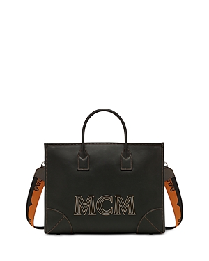 Mcm Large Leather Tote In Black