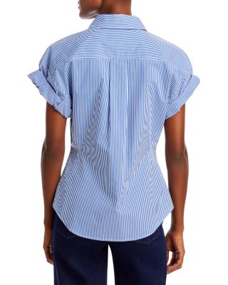 FRAME Cotton Button Down Striped Short Sleeve Shirt