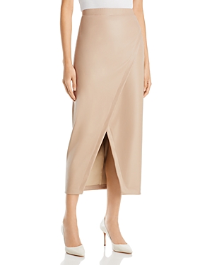 Shop Enza Costa Faux Leather Faux Wrap Midi Skirt In Putty