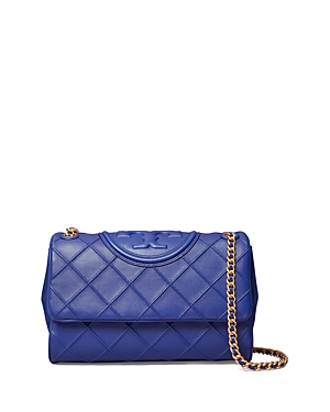 Tory Burch Fleming Soft Convertible Shoulder Bag In Navy Day/brass
