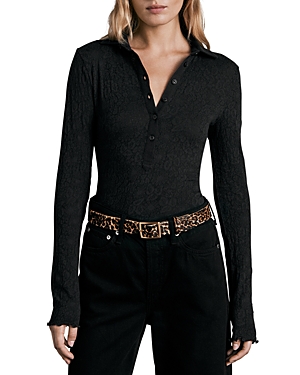 Rag & Bone Gemma Floral Jacquard Polo In Black