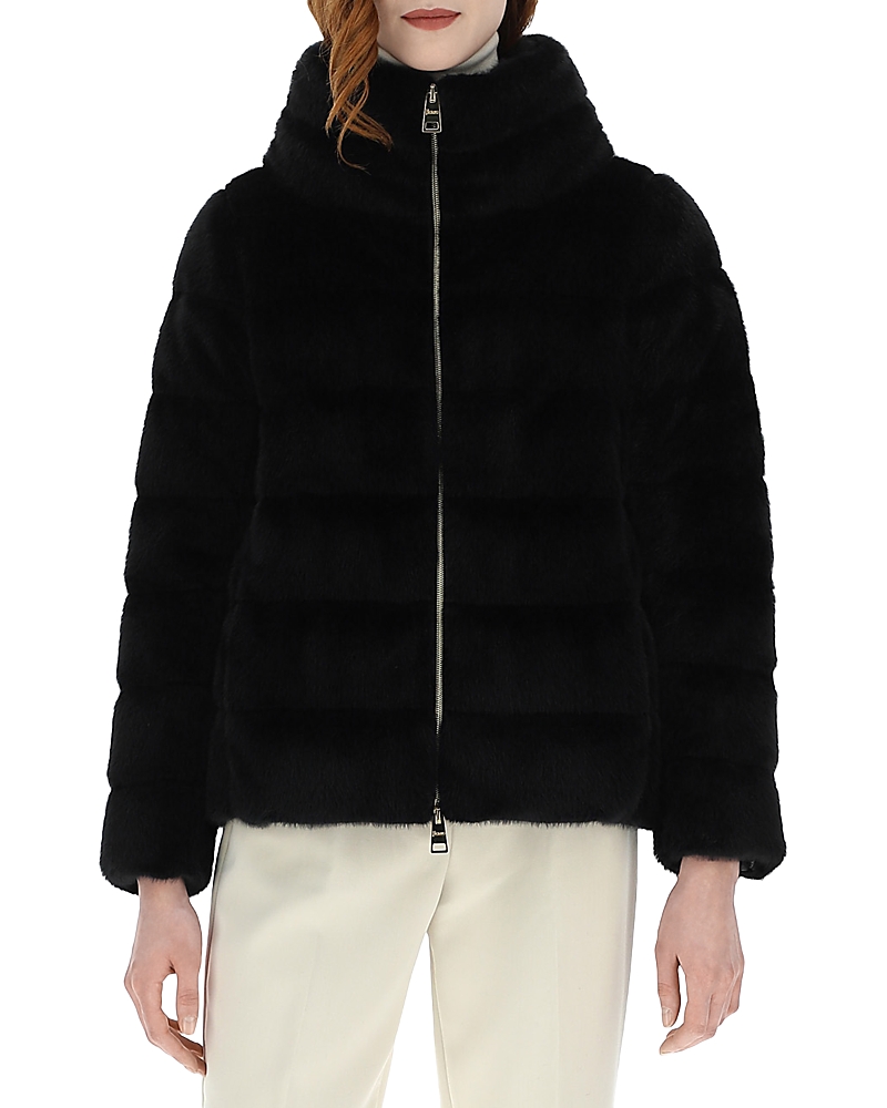 Herno Faux Fur Teddy Puffer In Black