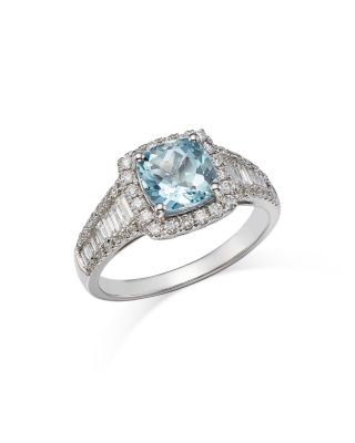 Bloomingdale's Fine Collection Aquamarine & Diamond Halo Ring in 14K White Gold - Exclusive