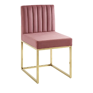 Modway Carriage Channel Tufted Sled Base Performance Velvet Dining Chair In Gold Rose