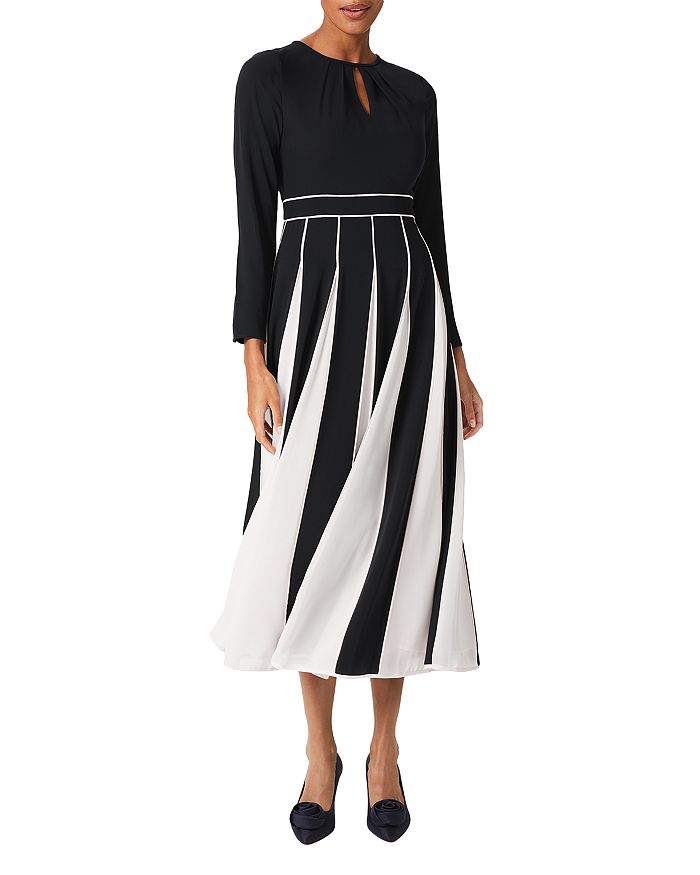 Gonna Svasata Midi Hobbs London A Righe Marrone, Bianco E Beige, Taglia M, Vita Elastica, Lavabile In Lavatrice