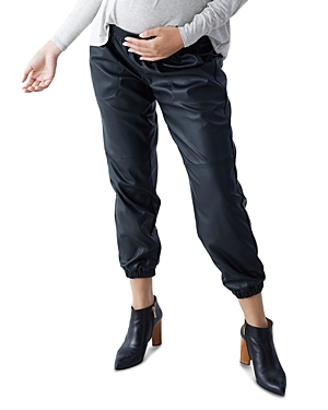 Shop Ingrid & Isabel Faux Leather Ankle Jogger Maternity Pants In Black