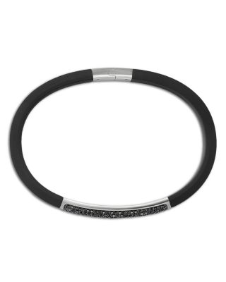 Men's Sterling Silver Streamline&reg; Black Diamond Pav&eacute; Black Rubber Bracelet