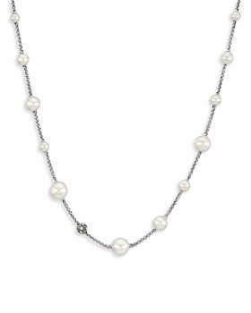 David Yurman - Sterling Silver Cultured Freshwater Pearl & Diamond Pavé Station Necklace, 16-18"