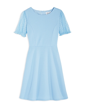 Us Angels Girls' Mesh Sleeve Fit & Flare Dress W/ Pockets - Little Kid In Light Blue