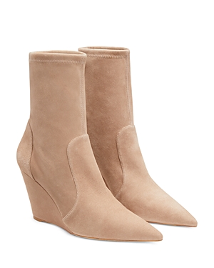 Stuart Weitzman Stuart Wedge 85 Pointed Toe Sock Bootie In Cashmere