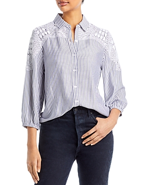 Cupio Striped Lace Overlay Shirt