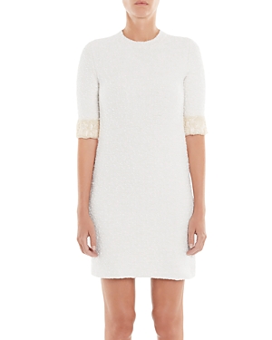 Lanvin Floral-embroidered Knitted Tweed Dress In Ecru