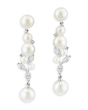 Bloomingdale's - 14K White Gold & Cultured Freshwater Pearl Drop Earrings with Diamonds, 0.4 ct. t.w.
