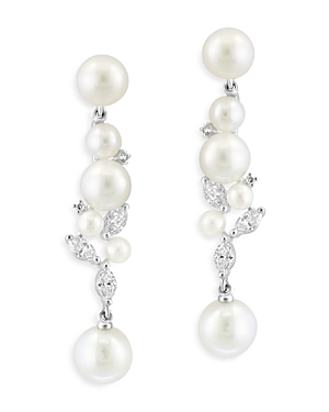 Bloomingdale's 14K White Gold & Cultured Freshwater Pearl Drop Earrings with Diamonds, 0.4 ct. t.w.