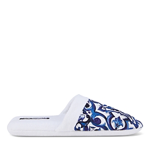 Dolce & Gabbana Barocco-print Terry-cloth Slippers In Medium Blue
