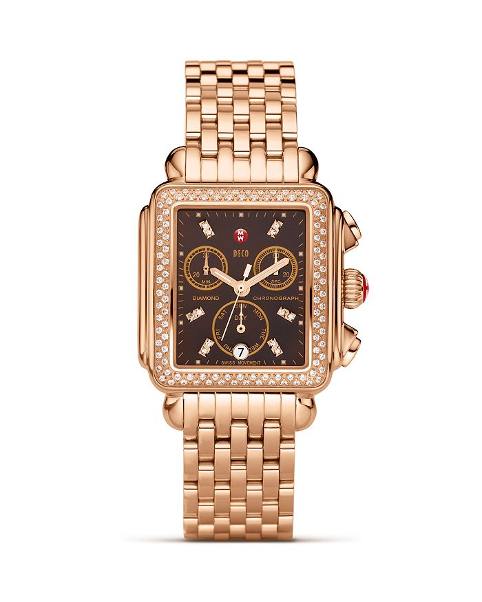 MICHELE Deco Day Diamond Rose Gold Brown Diamond Dial Watch