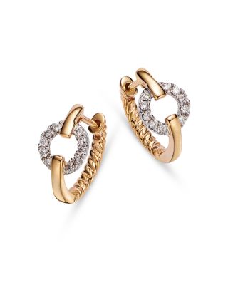 Diamond Circle Huggie Hoop Earrings in 14K White and Yellow Gold, 0.15 tcw 