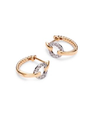 Diamond Circle Huggie Hoop Earrings in 14K White and Yellow Gold, 0.15 tcw 