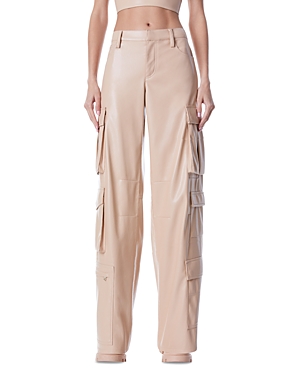 Alice And Olivia Luis Faux Leather Cargo Pants In Almond