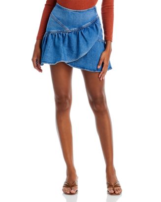 MOTHER The Minx Ruffled Denim Mini Skirt in Layover | Bloomingdale's