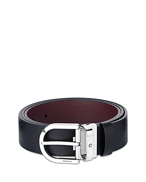 Shop Montblanc Men's Horseshoe Buckle Reversible Leather Belt In Black/burgundy