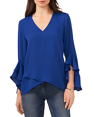Vince Camuto Flutter Sleeve Crossover Top In Twilight Blue