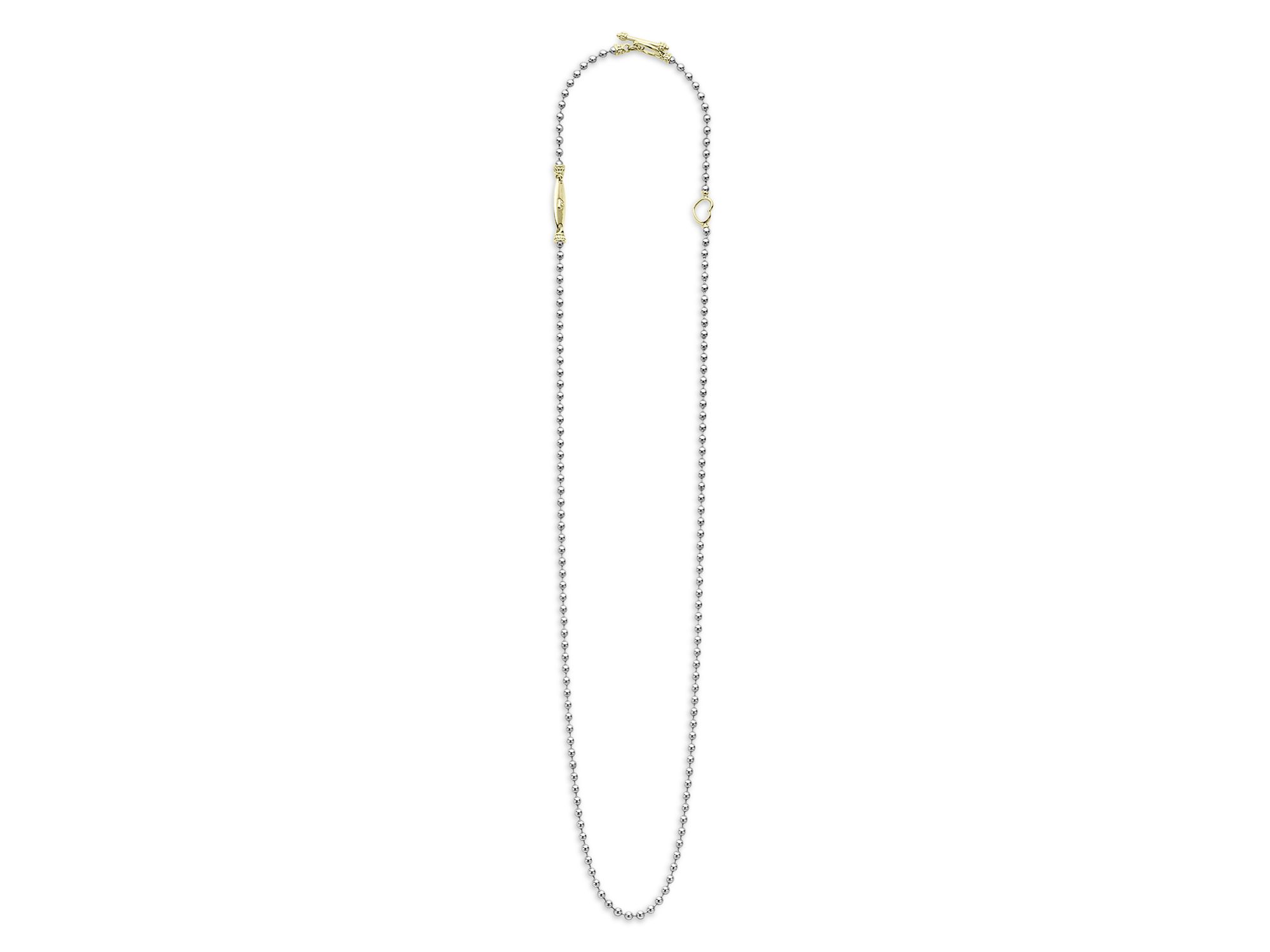 18K Yellow Gold & Sterling Silver Signature Caviar Toggle Necklace, 18" — Image 3
