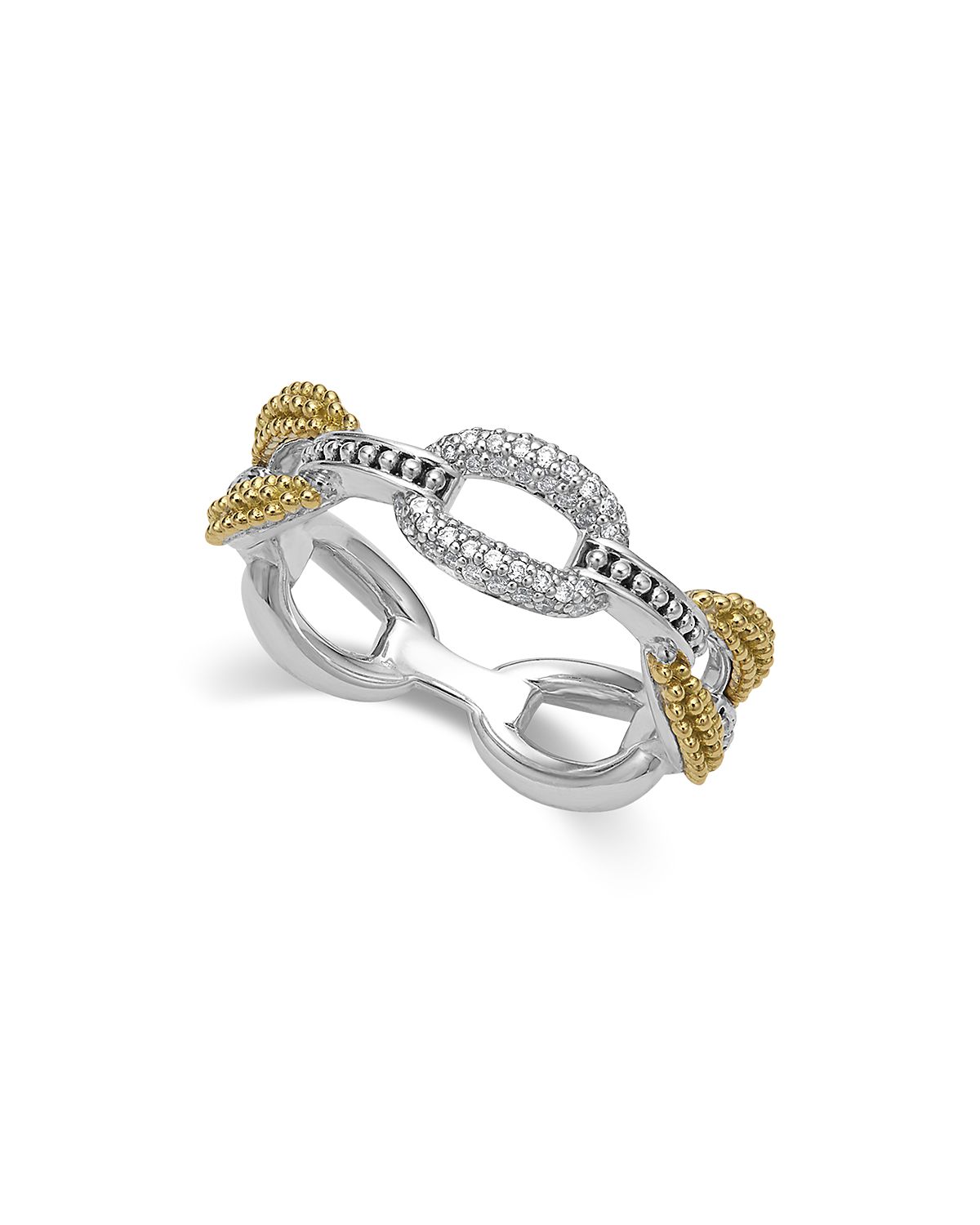 Lagos 18K Yellow Gold & Sterling Silver Caviar Lux Small Diamond Oval Link Eternity Band Ring