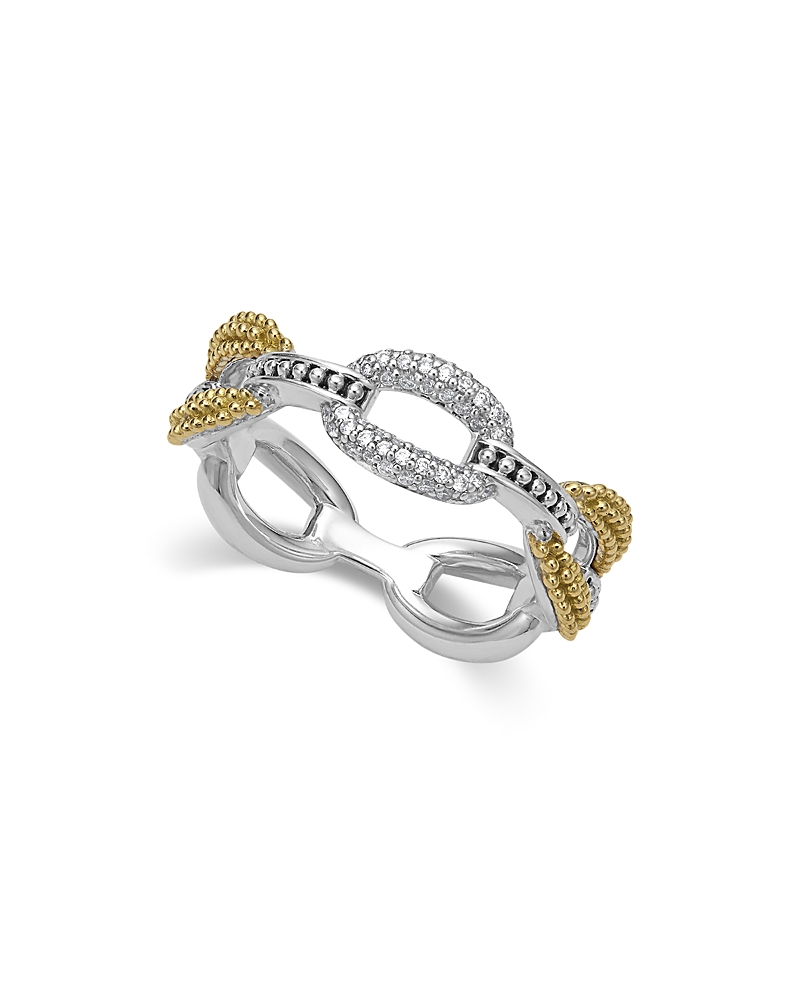 Lagos 18K Yellow Gold & Sterling Silver Caviar Lux Small Diamond Oval Link Eternity Band Ring