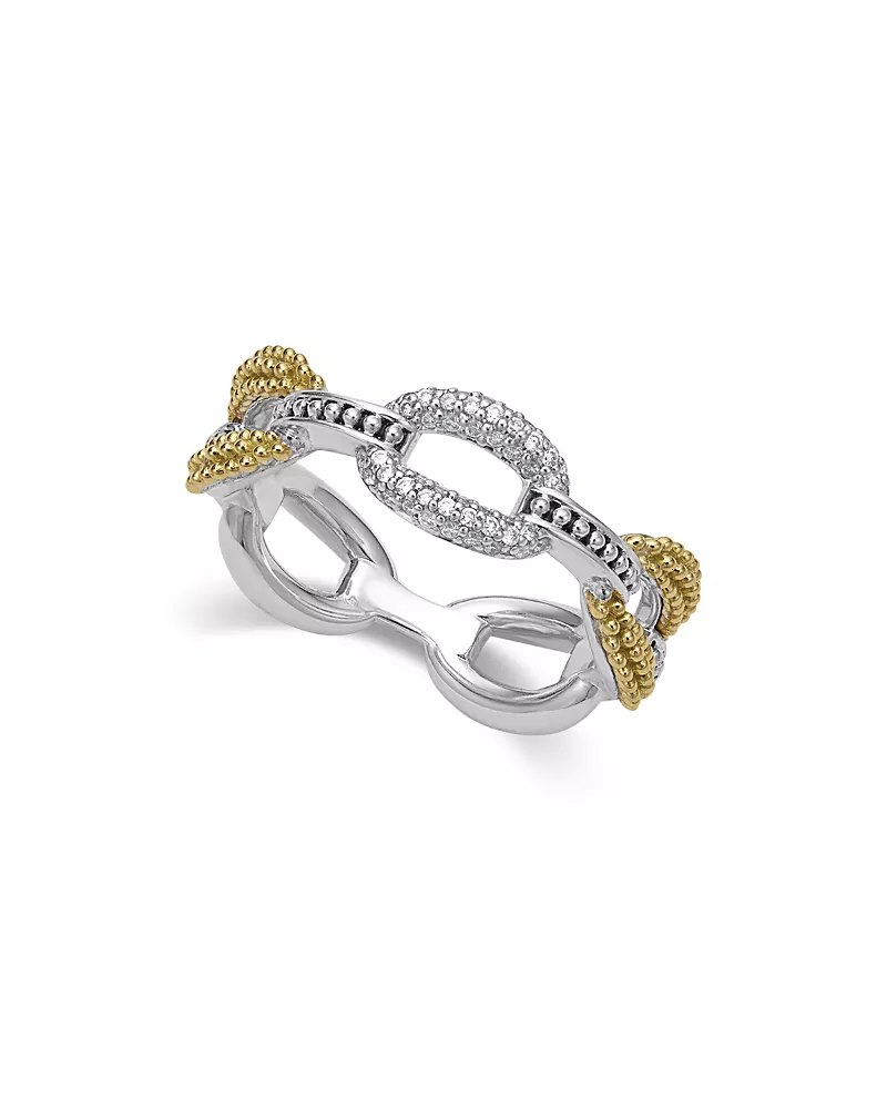 Lagos 18K Yellow Gold & Sterling Silver Caviar Lux Small Diamond Oval Link Eternity Band Ring