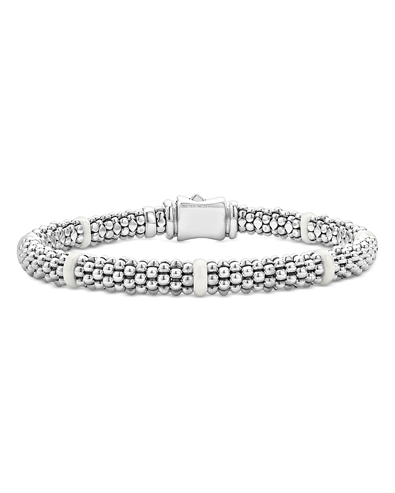 Lagos Sterling Silver White Caviar Ceramic Beaded Bracelet In White/silver