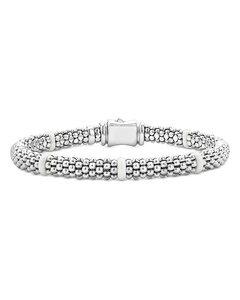 Lagos Ceramic & Sterling Silver White Caviar Seven Station Bracelet