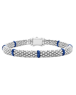 Shop Lagos Ultramarine Ceramic & Sterling Silver Blue Caviar Station Bracelet In Silver/blue