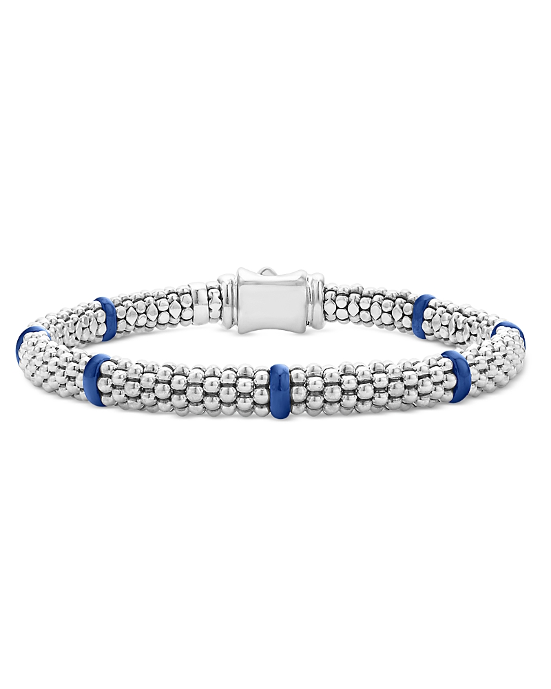 Lagos Ultramarine Ceramic & Sterling Silver Blue Caviar Station Bracelet In Silver/blue