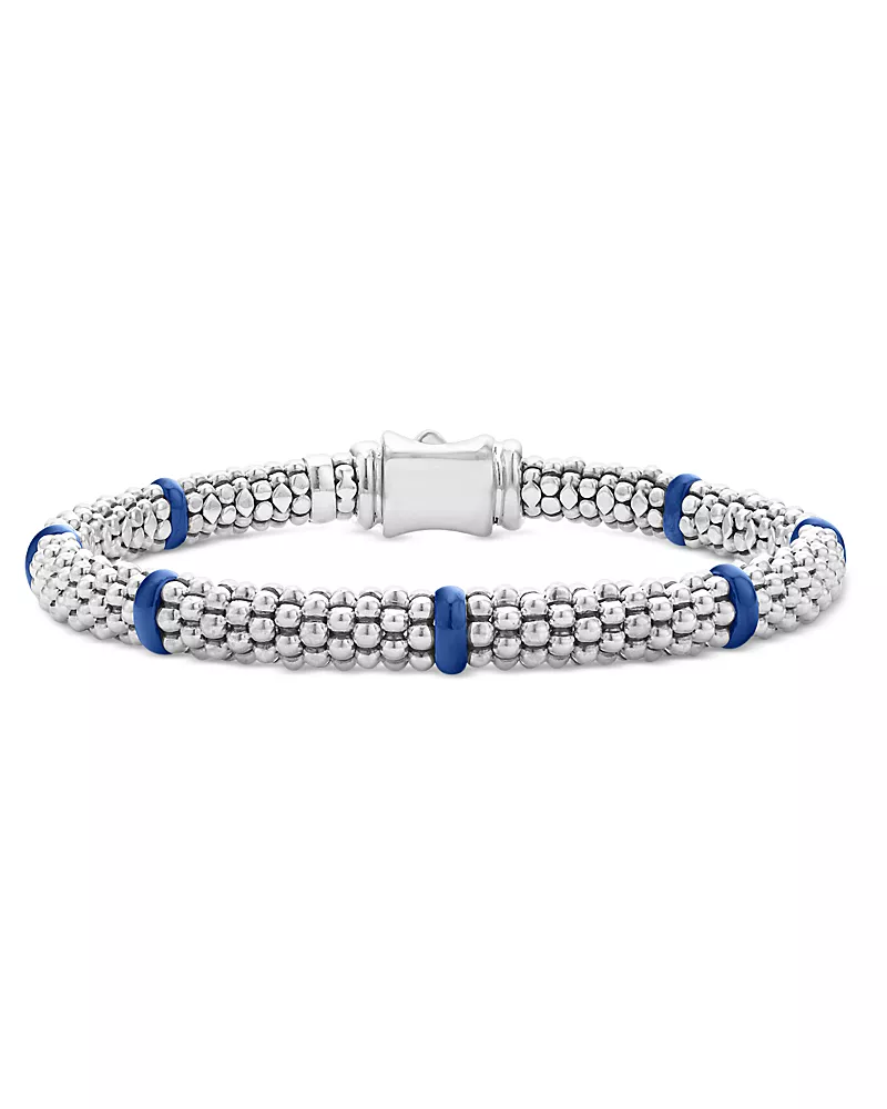 Lagos Ultramarine Ceramic & Sterling Silver Blue Caviar Station Bracelet