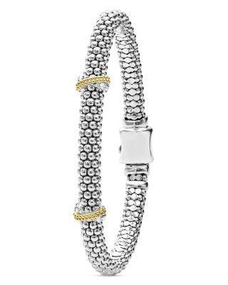 Sterling Silver & 18K Gold Caviar Luxe Double X Station Diamond Bracelet