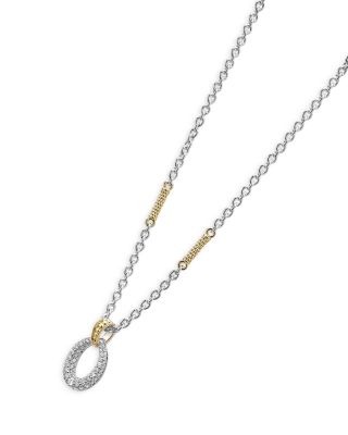 18K Yellow Gold & Sterling Silver Caviar Lux Oval Diamond Pendant Necklace, 16"
