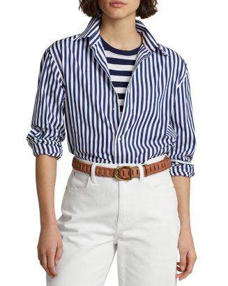 ラルフ・ローレン Lauren Ralph Lauren Cotton-Blend Tシャツ レディース シャツ トップス Lauren Navy Lauren Ralph Lauren Long Sleeve Stretch Cotton T-Shirt