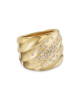David Yurman - 18K Yellow Gold Cable Edge Diamond Saddle Ring