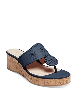 Jack Rogers Mid Wedge Stacked Womens Leather Thong Platform Sandals In Blue
