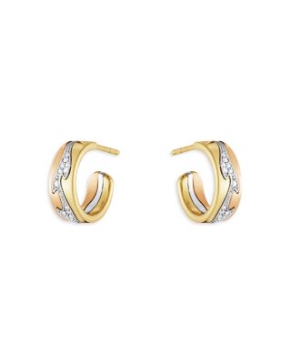 18K Tricolor Gold Fusion Diamond Hoop Earrings