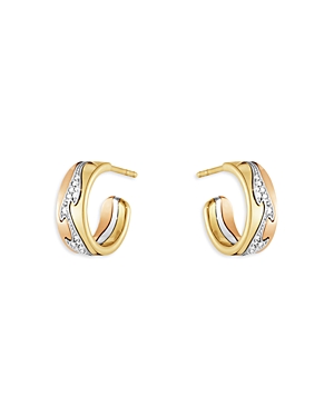 Georg Jensen 18k Tricolor Gold Fusion Diamond Hoop Earrings In White/yellow