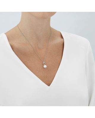 18K White Gold Magic Cultured Freshwater Pearl & Diamond Pendant Necklace, 17.72"