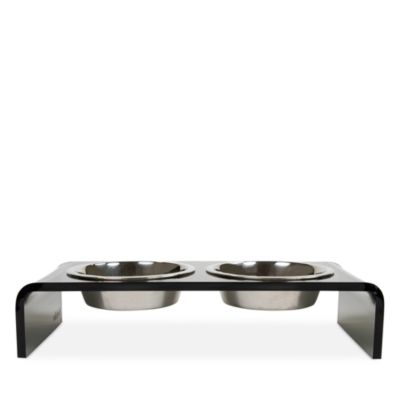 Small Smoke Grey Double Pet Feeder, 1 Pint Bowls